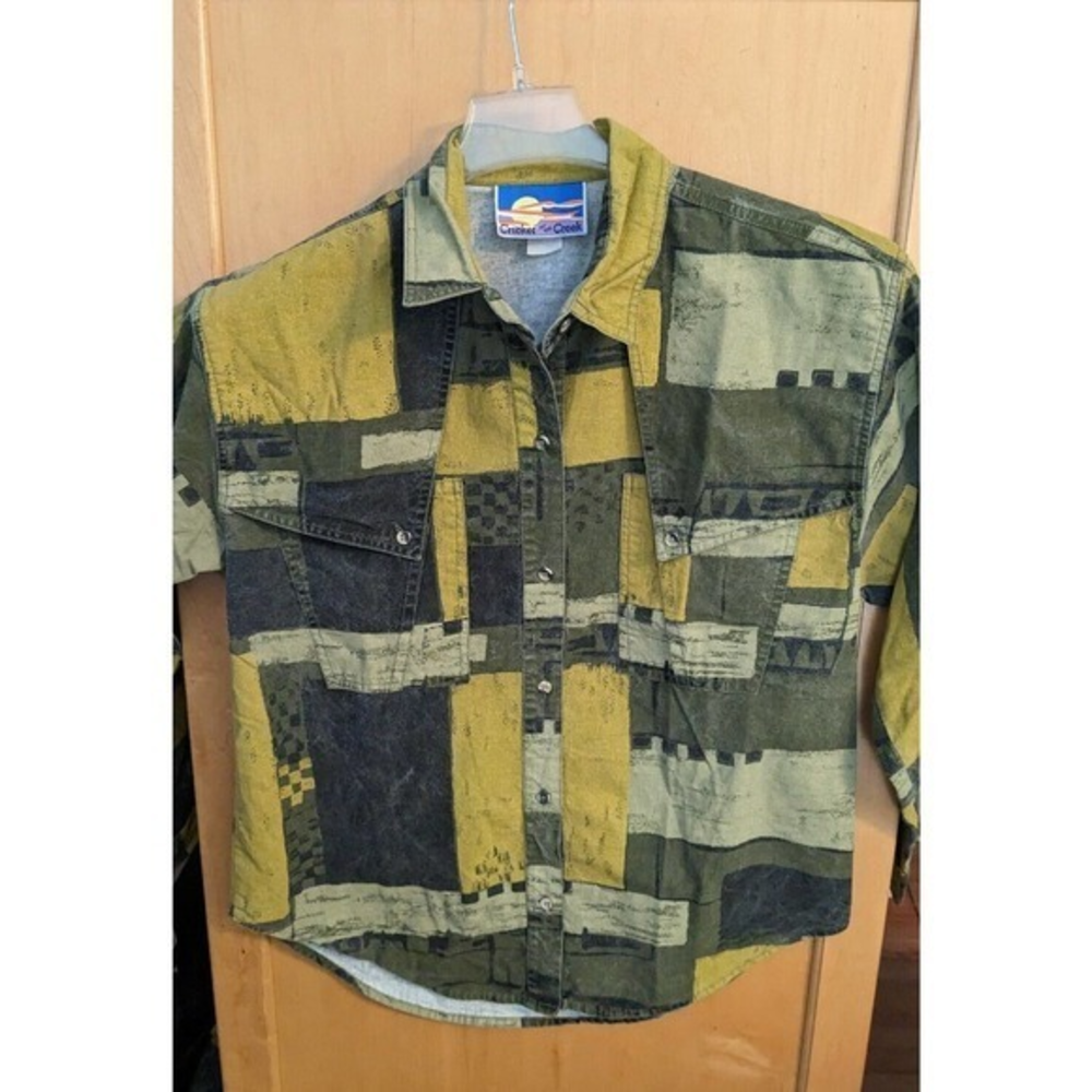 Cricket by the Creek Vintage‎ Western Geometric Abstract Button Up Cotton Shirt